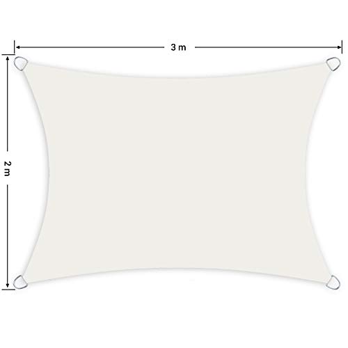 SONGMICS 2 x 3 m Vela Solar, Resistente al Agua Más Que 1000 mm, 93% Protección UV Vela Solar en Poliéster Resistente a Desgarro y Intemperie, para Patio Jardín, Terraza, Camping, Blanco GSH23WT