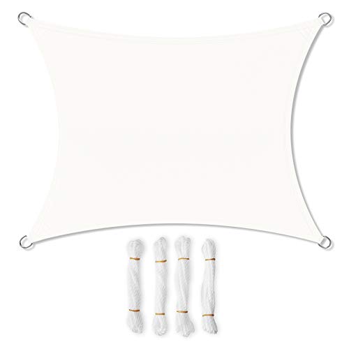 SONGMICS 2 x 3 m Vela Solar, Resistente al Agua Más Que 1000 mm, 93% Protección UV Vela Solar en Poliéster Resistente a Desgarro y Intemperie, para Patio Jardín, Terraza, Camping, Blanco GSH23WT