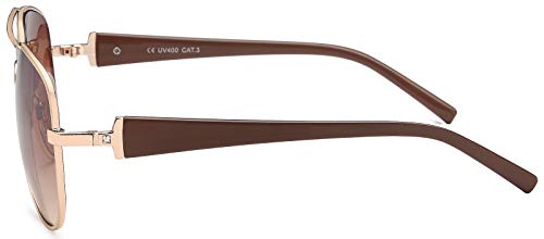 styleBREAKER Damas Aviadoras con lentes tintadas, gafas de sol con sienes lacadas y strass 09020053, color:Marco dorado / delineado de vidrio marrón degradado