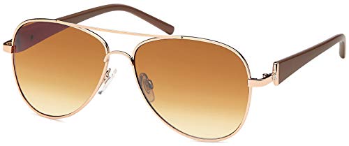 styleBREAKER Damas Aviadoras con lentes tintadas, gafas de sol con sienes lacadas y strass 09020053, color:Marco dorado / delineado de vidrio marrón degradado