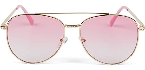styleBREAKER Damas Aviadoras Gafas de sol con aplicación de estrás, lentes de policarbonato tintado y marco de metal 09020119, color:Montura de oro / vidrio Gradiente rosa