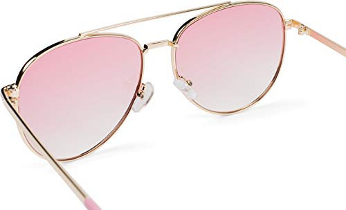 styleBREAKER Damas Aviadoras Gafas de sol con aplicación de estrás, lentes de policarbonato tintado y marco de metal 09020119, color:Montura de oro / vidrio Gradiente rosa