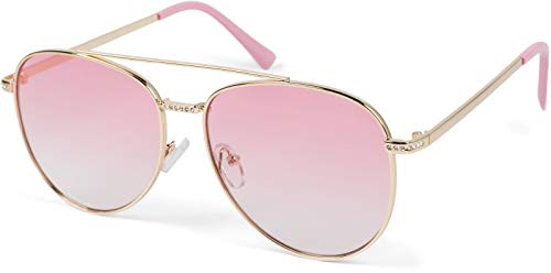 styleBREAKER Damas Aviadoras Gafas de sol con aplicación de estrás, lentes de policarbonato tintado y marco de metal 09020119, color:Montura de oro / vidrio Gradiente rosa