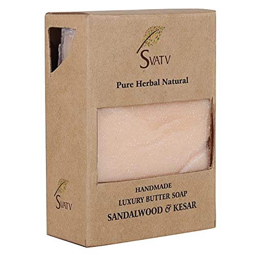 SVATV Hecho a mano Lujo Mantequilla Jabón natural ll Sándalo y Kesar ll Para todos los tipos de piel 100 g Bar ll Certificado Kosher