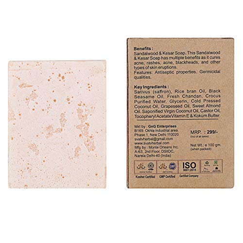 SVATV Hecho a mano Lujo Mantequilla Jabón natural ll Sándalo y Kesar ll Para todos los tipos de piel 100 g Bar ll Certificado Kosher