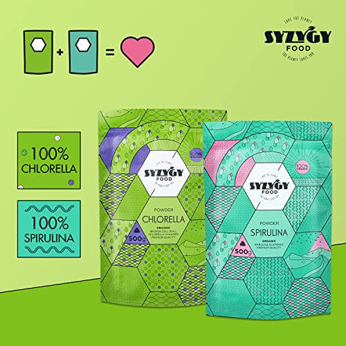 SYZYGY FOOD | Chlorella en Polvo Ecológica Certificada | 500g | Máxima Pureza 100% BIO Chlorella Pared Celular Rota | Proteína Vegana | Detox - Vegano - Saciante | B12 - Vitaminas - Minerales