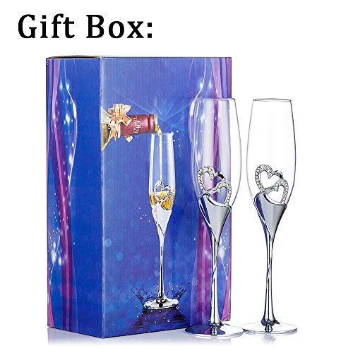 Sziqiqi Un Par De Copas De Champaña Copa del Vino Tinto Copa Copas como Regalo De Boda En Forma De Corazón, Plata