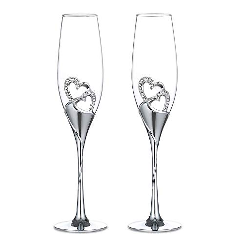 Sziqiqi Un Par De Copas De Champaña Copa del Vino Tinto Copa Copas como Regalo De Boda En Forma De Corazón, Plata
