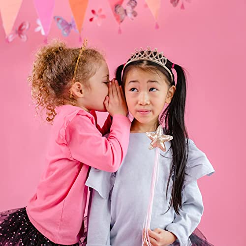 Talking Tables Accesorios de Princesa dress up para niñas, conjunto de diadema y varita ‘We heart Pink.’ Rosa y oro. Plástico y cinta.