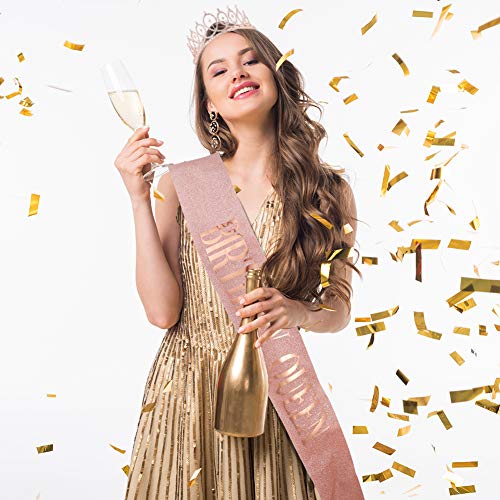 tao pipe Corona Cumpleaños Cinturón de Cumpleaños Tiaras de Niña Accesorios de Cumpleaños con Purpurina Dorada Rosa para Mujeres Niñas 16, 18, 21, 30, 40, 50, 60 Cumpleaños(Birthday Queen)