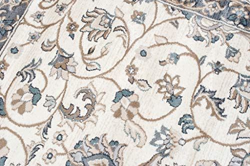 TAPISO Colección Dubai Alfombra de Salón Sala Piso Vintage Clásico Oriental Color Crema Gris Azul Marrón Diseño Flores Hojas Fácil Mantenimiento 120 x 170 cm
