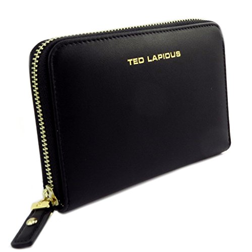 Ted Lapidus [P8866] - Cartera de Cuero con Cremallera 'Ted Lapidus' Negra - 15x10x2.5 cm.