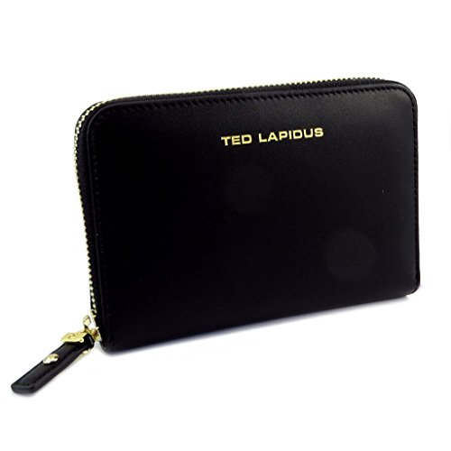 Ted Lapidus [P8866] - Cartera de Cuero con Cremallera 'Ted Lapidus' Negra - 15x10x2.5 cm.