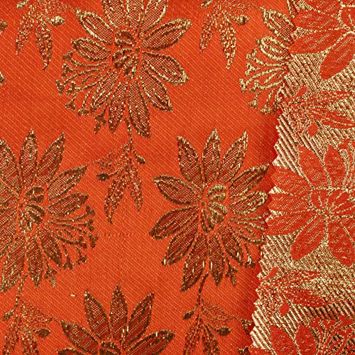 TELA BROCADO FLORES DORADAS (NARANJA, 1 METRO)