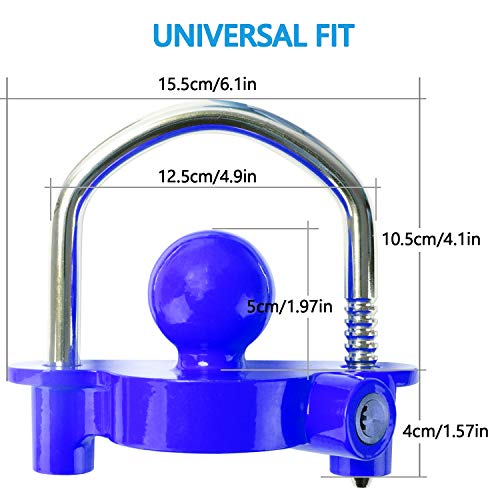 Tevlaphee Trailer Ball Lock Hitch Coupler Towing Lock Ajustable Fácil instalación Resistente Acero y aleación de Aluminio Base para Remolque de caravanas Seguridad con 2 Llaves Amarillo (Azul)