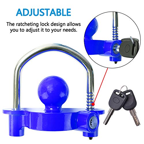 Tevlaphee Trailer Ball Lock Hitch Coupler Towing Lock Ajustable Fácil instalación Resistente Acero y aleación de Aluminio Base para Remolque de caravanas Seguridad con 2 Llaves Amarillo (Azul)
