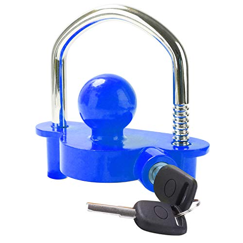 Tevlaphee Trailer Ball Lock Hitch Coupler Towing Lock Ajustable Fácil instalación Resistente Acero y aleación de Aluminio Base para Remolque de caravanas Seguridad con 2 Llaves Amarillo (Azul)