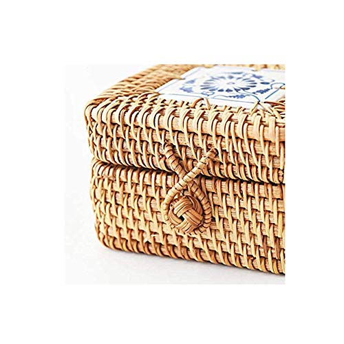 TIANYOU Hecho a Mano Joyería Caja de Almacenaje Dormitorio Sala Carretera Y Vimini Cesto para Campin Navidad Cesta de Cesto Cesta Decorativa Cesta para Cosméticos con una Tapa Caja