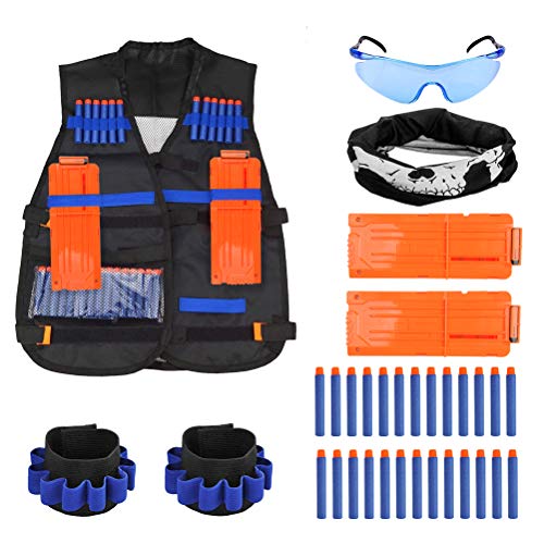 TIMESETL 37 Piezas Chaleco Táctico para Niños Juguetes de Armas y Proyectiles para Nerf N-Strike Regalo para Niños de Compleaño/ Navidad