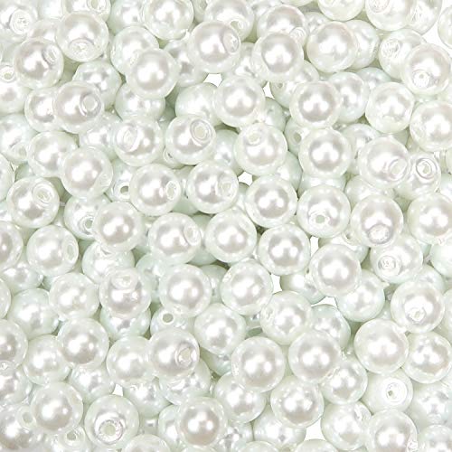 TOAOB 500 Piezas Perlas Manualidades Cuentas de Vidrio de 6 mm Perlas Redondas Blanco Perlas Artísticas Espaciadoras Sueltas para DIY Bisuteria y Fabricación de Joyas Collares Pulseras