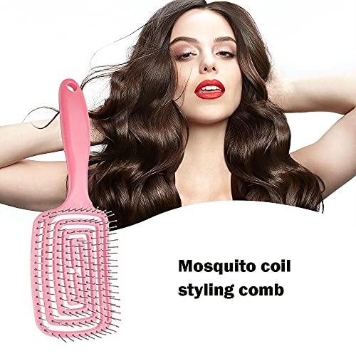 TOFBS Cepillo para el cabello, secado más rápido, cepillos para el cabello con ventilación curvada profesional para mujeres, hombres, cabello liso grueso, rizado, seco y húmedo (Rosa)