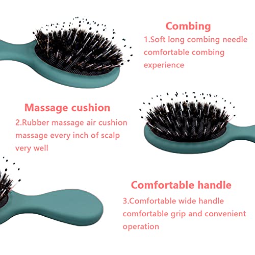 Tomedeks Cepillo De Pelo Pequeño De Cerdas De Jabalí, Muy Adecuado Para Cabello Grueso Enredado, Peine De Masaje Húmedo Y Seco, Muy Adecuado Para Viajar Y Fácil De Llevar (green)