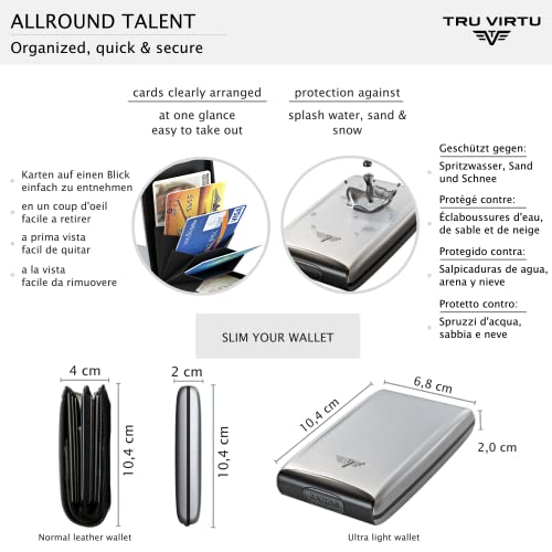 TRU VIRTU® Estuche para Tarjetas de crédito ultraliviano de Aluminio Silver Arrow Plata I Tarjetero I protección RFID-NFC I Aluminio I Billetera I Slim Wallet I Card-Holder