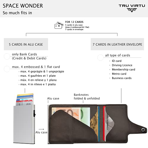 TRU VIRTU® Tarjetero Click & Slide Nappa Marrón/Negro I Estuche para Tarjetas de crédito I Tarjetero con protección RFID-NFC I Billetera de Genuino Cuero Italiano I Billetera I Slim Wallet