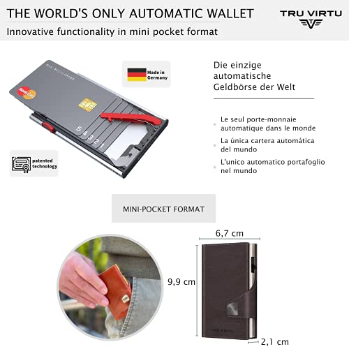 TRU VIRTU® Tarjetero Click & Slide Nappa Marrón/Negro I Estuche para Tarjetas de crédito I Tarjetero con protección RFID-NFC I Billetera de Genuino Cuero Italiano I Billetera I Slim Wallet