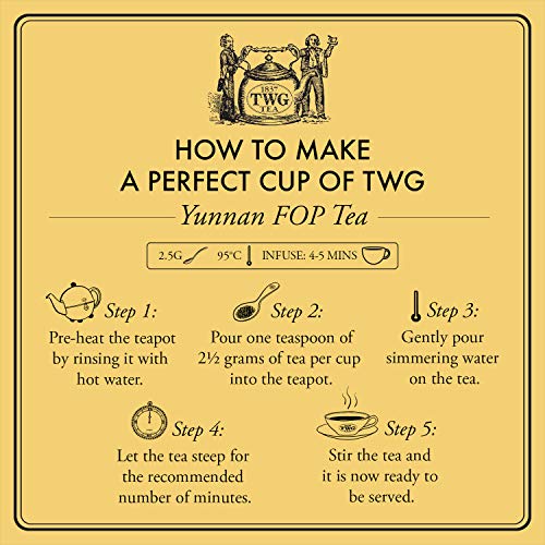 TWG Tea | Yunnan FOP, blend de té negro en 15 bolsitas de algodón cosidas a mano en caja de regalo de 37,5 g