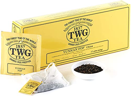 TWG Tea | Yunnan FOP, blend de té negro en 15 bolsitas de algodón cosidas a mano en caja de regalo de 37,5 g