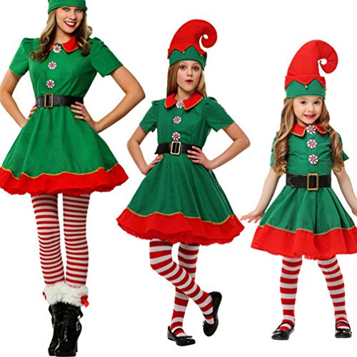 U/A Disfraz de Elfo, Unisexo Adultos Niños Disfraz de Duende de Navidad Halloween Cosplay Xmas con Sombreros (Femenino, 140)