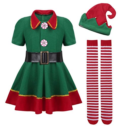 U/A Disfraz de Elfo, Unisexo Adultos Niños Disfraz de Duende de Navidad Halloween Cosplay Xmas con Sombreros (Femenino, 140)