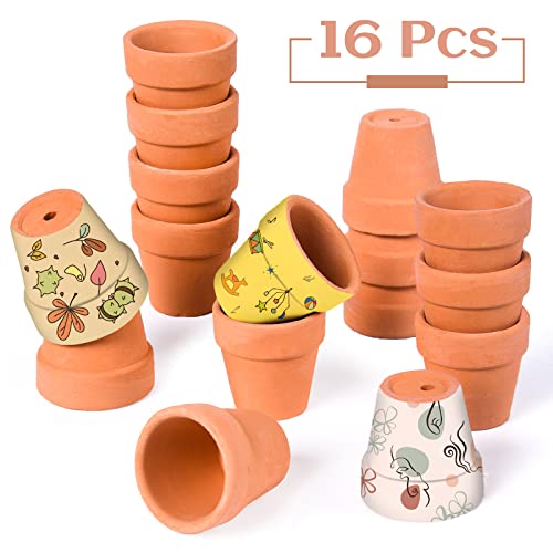 Ulikey Super Mini Macetas de Terracota, 16 Piezas Maceta de Pequeñas, 3cm Macetas Suculentas, Macetas de Plantas de Flores, Maceta de Jardinería, Mini Macetas de Terracota para Plantas Semillas Cactus