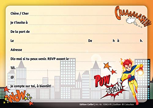 Unbekannt Lot de 10 Cartes D'Invitación de Super Héroes En Français Pour Un Enfant D'Ou Cumpleaños pour UNE Fête Avec Des Superheros Des Edición Colibri (10963 FR)