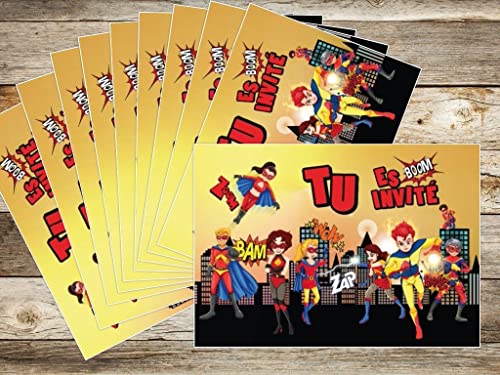 Unbekannt Lot de 10 Cartes D'Invitación de Super Héroes En Français Pour Un Enfant D'Ou Cumpleaños pour UNE Fête Avec Des Superheros Des Edición Colibri (10963 FR)