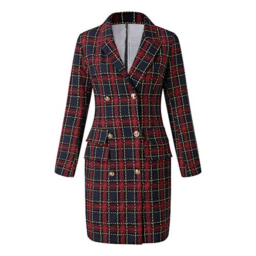 URIBAKY - Vestido de mujer con cuello en V, botón cruzado, manga larga, diseño de A-línea, talla alta, vestido de negocios, delgado, vestido de cóctel, color liso rojo XXXXL