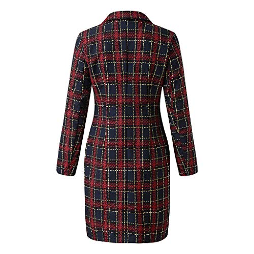 URIBAKY - Vestido de mujer con cuello en V, botón cruzado, manga larga, diseño de A-línea, talla alta, vestido de negocios, delgado, vestido de cóctel, color liso rojo XXXXL
