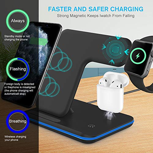 vcloo Cargador Inalámbrico Rápido - 3 en 1 Estación de Carga Rápida Qi Inalámbrica Soportes de Carga de para iPhone 11/11 Pro MAX/X/XS MAX / 8 / i Watch Series 2/3/4/5 Airpods 2