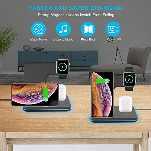 vcloo Cargador Inalámbrico Rápido - 3 en 1 Estación de Carga Rápida Qi Inalámbrica Soportes de Carga de para iPhone 11/11 Pro MAX/X/XS MAX / 8 / i Watch Series 2/3/4/5 Airpods 2