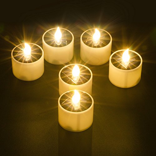 Velas solares LED, Ymenow 6 piezas grandes candelitas impermeables sin llama velas parpadeantes para jardín, boda, cumpleaños, fiesta, decoración al aire libre - Blanco cálido
