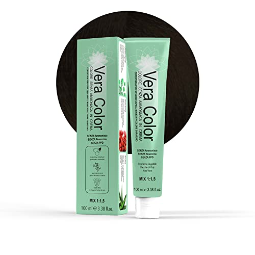 Vera Color, 1 Jet Black, Tinte Profesional Permanente, Tinte Pelo Mujer sin Amoníaco, con Queratina Vegetal, Aloe Vera y Bayas de Goji, Cobertura Total de las Canas, 100 ml