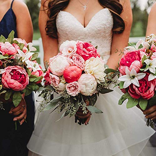 Veryhome Vintage Artificial Peony Seda Flores Ramos de Flores Decoración de la Boda Mesa de Hogar Cocina Oficina Jardín Plantas de Novia Polvo Profundo-1
