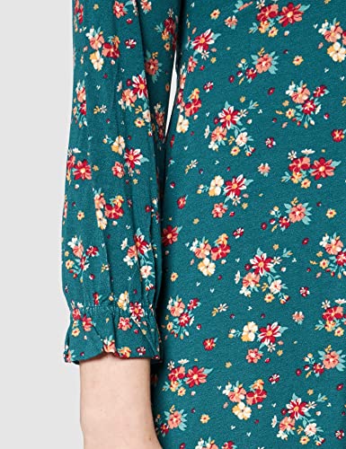 Vestido de manga larga, con escote en uve, con goma en los puños y estampado.