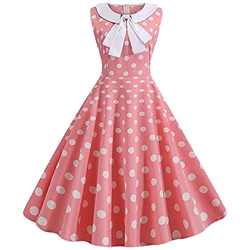 Vestido Rockabilly para mujer, de los años 50 y 60, manga corta, estilo vintage, vestido de fiesta con estampado de lunares retro, Pink2, S