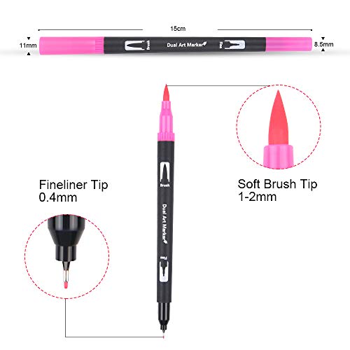 Vicloon Rotuladores Punta Pincel, Doble Rotuladores Punta 100 Colores Rotuladores Punta Fina, Marcadores de Punta Dual Tip Brush Pen Rotuladores Permanentes para Acuarelas Dibujos y Caligrafía