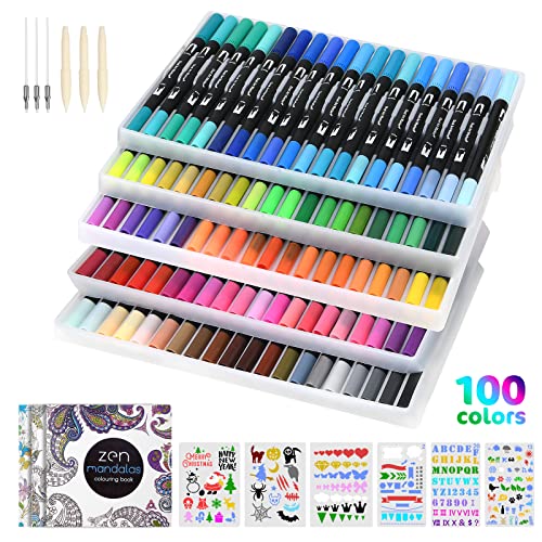 Vicloon Rotuladores Punta Pincel, Doble Rotuladores Punta 100 Colores Rotuladores Punta Fina, Marcadores de Punta Dual Tip Brush Pen Rotuladores Permanentes para Acuarelas Dibujos y Caligrafía
