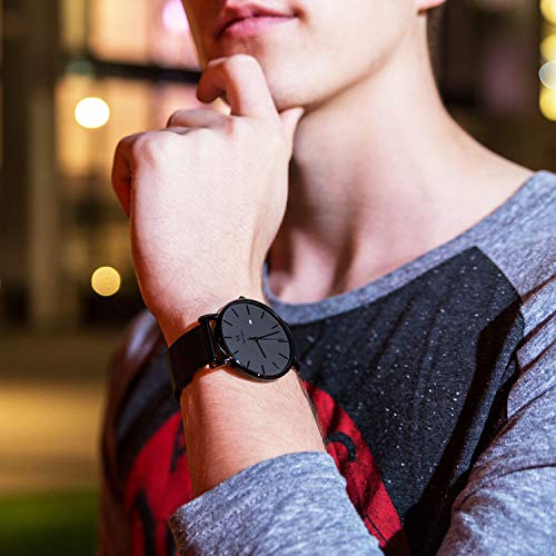Vigor Rigger Reloj de Cuarzo para Hombre y Mujer, Reloj de Pulsera Ultra Fino Negro para Hombre con Diseño Minimalista clásico con Calendario de Fecha y Correa de Acero Inoxidable