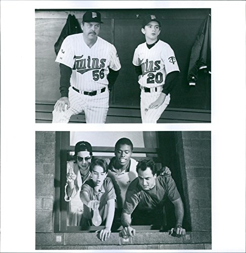 Vintage foto de Luke Edwards, John Ashton, Jonathan Silverman, Michael papajohn y Antonio Lewis Todd en las escenas de la película, "Little Big League."