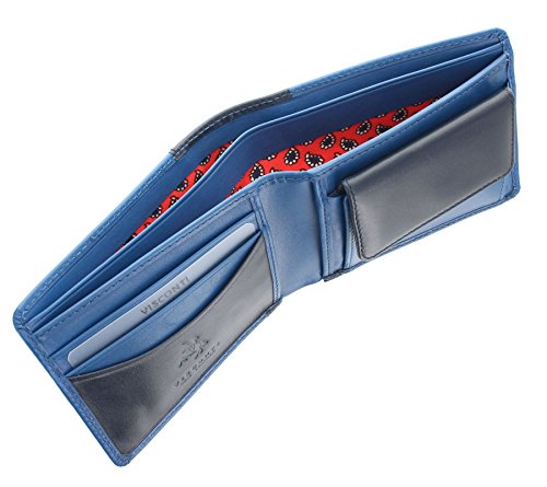 Visconti Colección Lucca Julius Cartera Bi-Pliegue de Dos Tonos de Cuero para Hombre LC37 Bloqueo RFID Azul